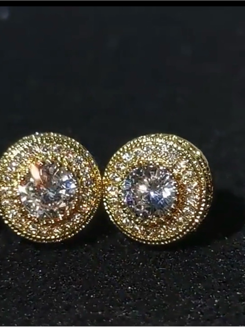 Classic Gold Circle Stud Earrings with Clear Crystal Center